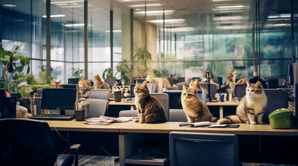 Office Cats: Socializing and Communicating with a Twist. A Playful Business Meeting Concept. Generative AI