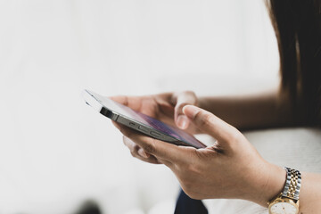 Canvas Print - close up of a person using a mobile phone