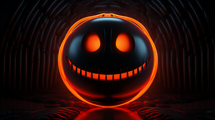 Wall Mural - Happy Neon Pumpkin Lights - Halloween 