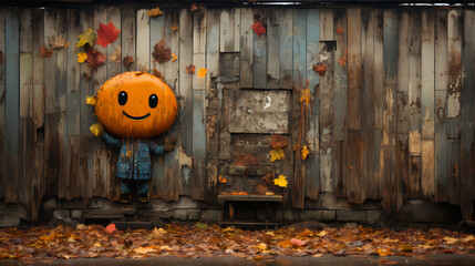 Wall Mural - Halloween Decorations on Barn Wood 