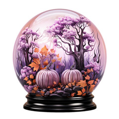 Canvas Print - Halloween Snow Globe Lilac Pumpkin isolated on white background