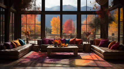 Wall Mural - fall interior design - mountains - autumn - vacation house - peak leaves season