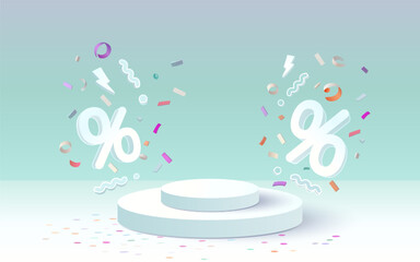 Podium percentage business poster, discount banner offer. Vector illustration