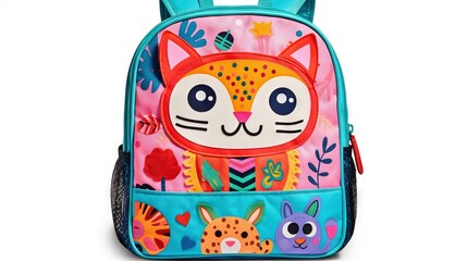 Wall Mural -  a colorful backpack with a cat design on it's back.  generative ai