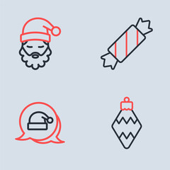 Wall Mural - Set line Candy, Christmas Santa Claus hat, toy and beard icon. Vector