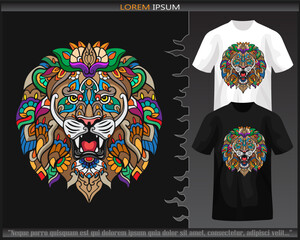 Colorful Lion head mandala arts isolated on black and white t shirt.