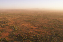 Aerial View Of The Australian Outback In The Morning Mist, Red Centre, Northern Territory, Australia