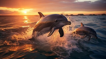 dolphin jumping at sunset