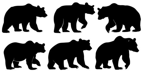 Bear vector silhouette group of set illustration