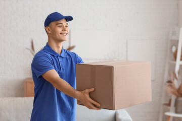 Sticker - Young courier with parcel in room