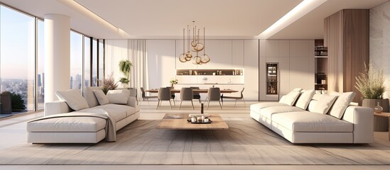 Modern living room within a high end apartment featuring an open design