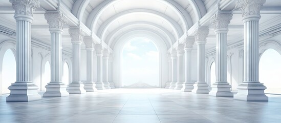 Poster - Architectural experience empty room with abstract design wide hall with columns and balks