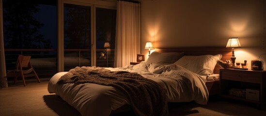 Poster - Cozy bedroom prepared for visitors with gentle warm lighting