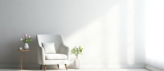 Aufkleber - Scandinavian interior design of minimalist white room with armchair illustration