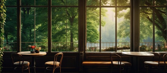 Wall Mural - Comfortable cafe with a spacious summer park view