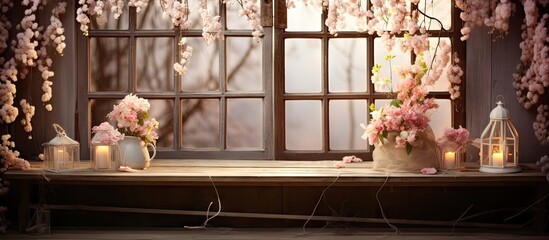 Canvas Print - Table with space for decoration and garlanded window