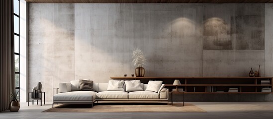 Wall Mural - Creating a model of a modern loft living room with a concrete textured wall background for interior design purposes