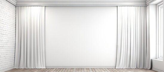 Wall Mural - Contemporary white room with brick wall wooden floor and lighting Empty space mock up