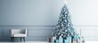 © HN Works - Blue pine Christmas tree adorned with gifts enhancing the interior decor of the room during the winter holidays