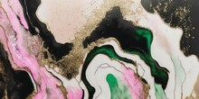  Luxury Abstract Fluid Art Painting Background Alcohol Ink Technique Green Grey Peach And Pink Black With Big Gold Glitter Powder Golden Foil Vein Powder Pigment.