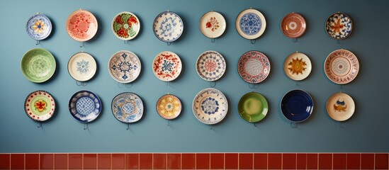 Plates displayed on Swedish kitchen wall