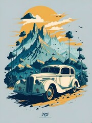 Wall Mural - Retro style car. AI generated illustration