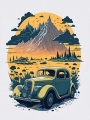 Wall Mural - Retro style car. AI generated illustration