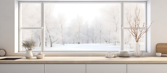 Poster - Bright kitchen with white counters by window