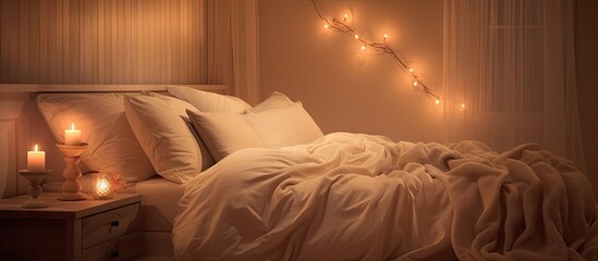 Poster - Cozy bedroom prepared for visitors with gentle warm lighting
