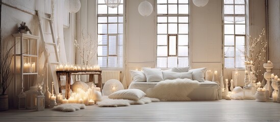 All white loft with candles for New Year s celebration