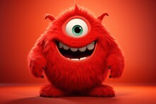 Cute Red Furry Monster 3D Cartoon Character