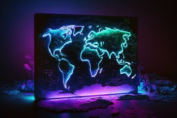 Wall Mural - Glowing map of the world on a dark background