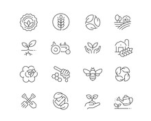Organic Farming Icon Collection Containing 16 Editable Stroke Icons. Perfect For Logos, Stats And Infographics. Edit The Thickness Of The Line In Any Vector Capable App.
