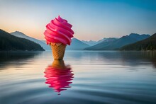 Plastic Ice Cream Cone Floating On The Water