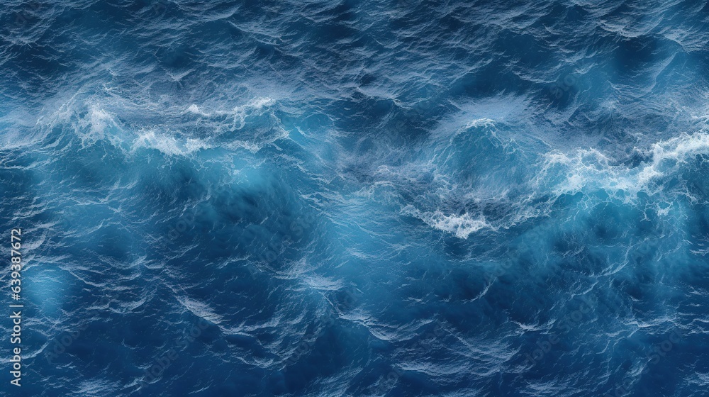 Blue abstract ocean seascape. Surface of the sea. Water waves top view ...