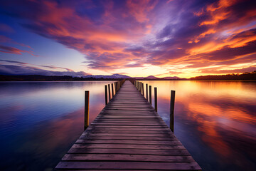  Photo of a wooden pier at sunset