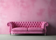 © Iryna - Pink sofa near a textured wall. Modern monochrome interior for mockup, wall art. Promotion background with copyspace.