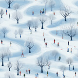 Winter Joy: Seamless Pattern of Isometric Ice Skaters on a Frozen Lake