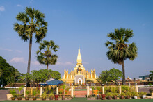 Pha That Luang,'Great Stupa' Gold-covered Large Buddhist Stupa In The Centre Of The City Of Vientiane, Laos,South East Asia..