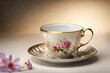 an antique porcelain teacup, adorned with faded floral patterns and a gilded rim