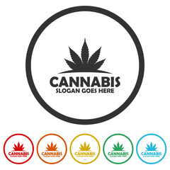 Poster - Cannabis leaf logo template. Set icons in color circle buttons