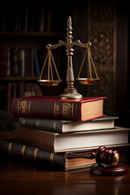 Judges Gavel And Stacked Law Books