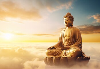 Gold buddha statue in the sky background