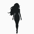 Young woman with long hair. Black silhouette. Vector illustration