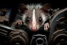Wild Opossum Rodent Inside Car Engine