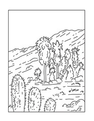 Wall Mural - Mono line illustration of Santa Rosa and San Jacinto Mountains National Monument in southern California done in monoline line art style.