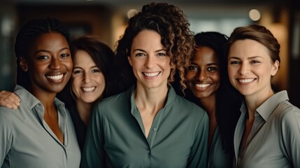 Poster - Happy group of teachers smiling in the classroom.