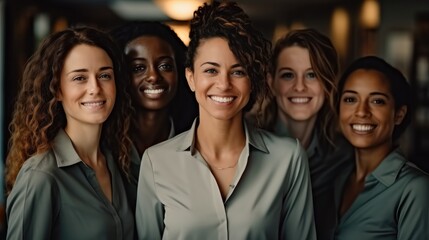 Canvas Print - Happy group of teachers smiling in the classroom.