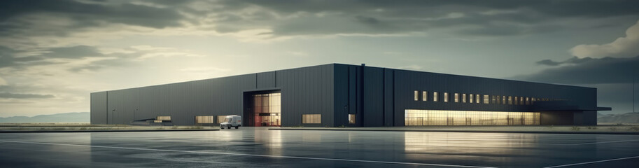 Poster - Commercial office building, Factory and transport, Logistic business transport warehouse station.