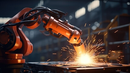 Aufkleber - Welding robotics automatic arms machine in intelligent factory automotive industrial.
